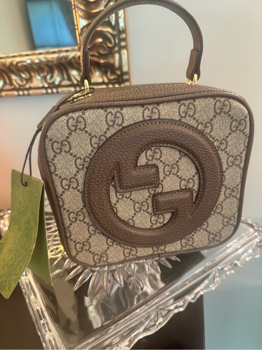 GG Monogram Mini Top-Handle Bag in Beige and Brown
